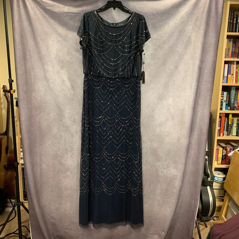 Adrianna Papell Short Sleeve Blouson Beaded Gown